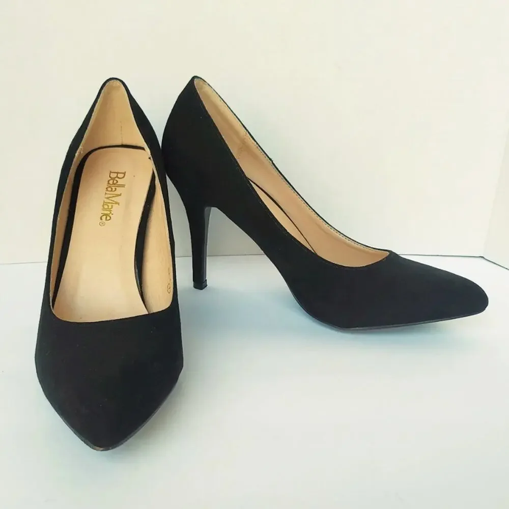 Bella Marie Black Suede Pointed Toe Heels
